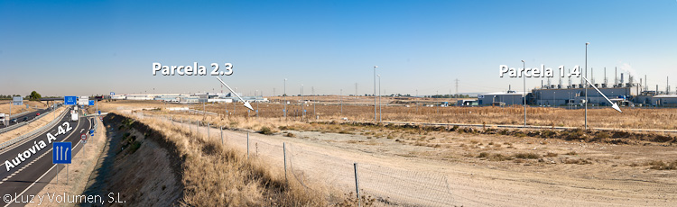 Parcelas industriales en Illescas. Imagen de las parcelas en venta respecto a Autovía A-42