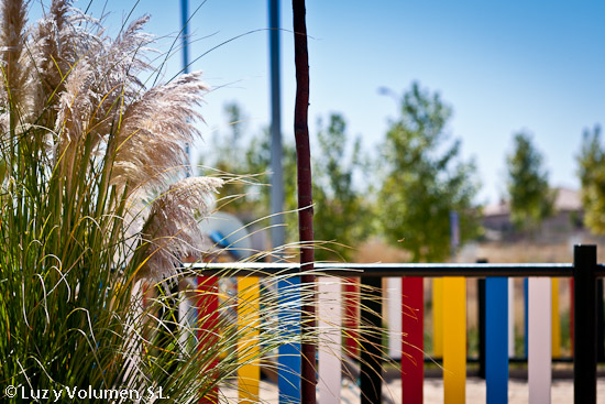 Parcelas residenciales en Bargas. Vegetación en zona verde junto a parque infantil.